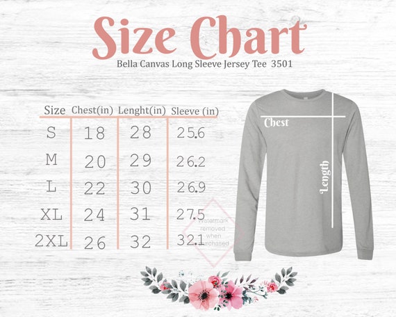 Etsy T Shirt Size Chart