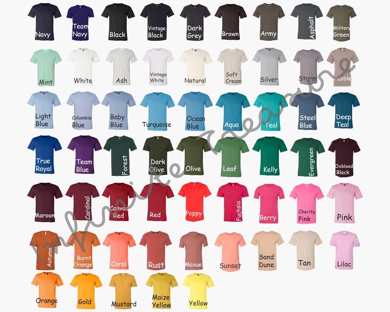 Bella Canvas 3001 Color Chart Unisex T-Shirt 60 Colors | Etsy