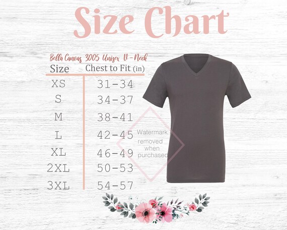 Bella Canvas V Neck Size Chart