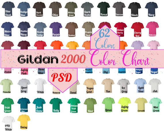 Gildan 2000 Color Chart PSD Adult Unisex Ultra Cotton | Etsy