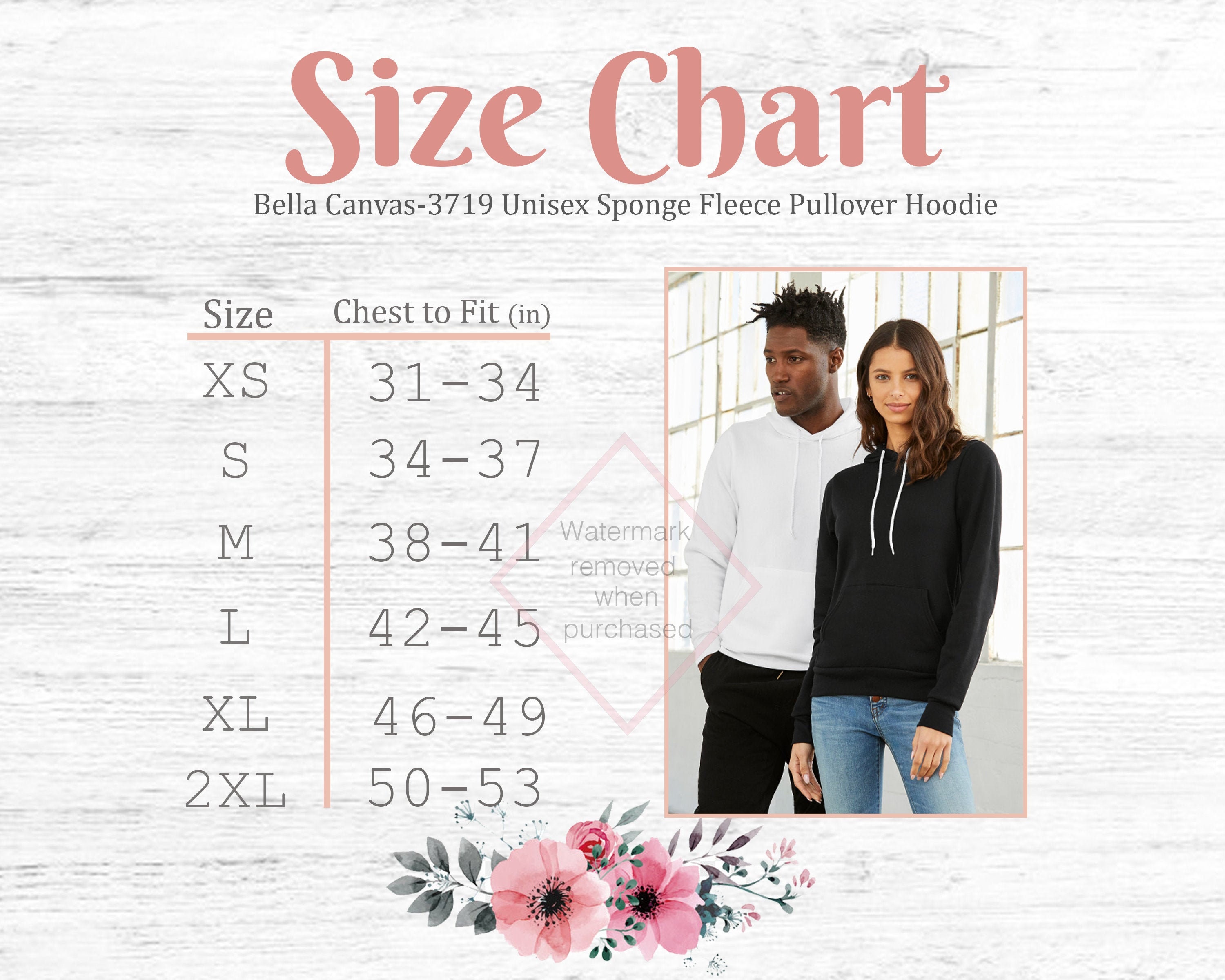 bella canvas 3719 size chart