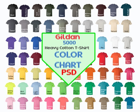 Gildan 5000 Color Chart Heavy Cotton T-Shirt JPG FREE size | Etsy