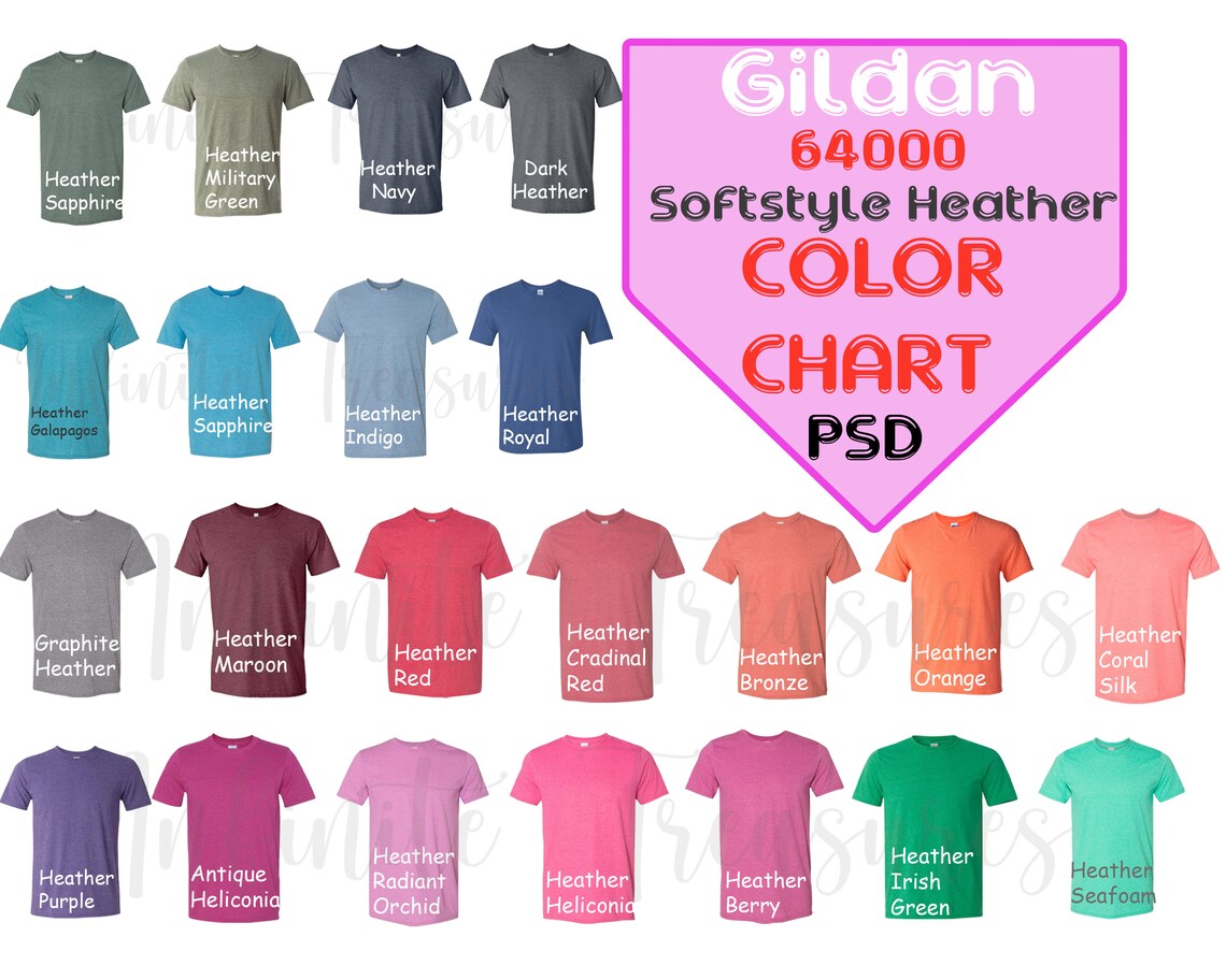 G 64000 Color Chart PSDJPG Softstyle Heather T-Shirt | Etsy