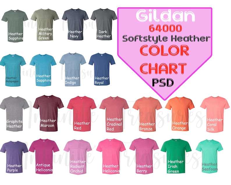 Gildan 64000 Color Chart PSDJPG Softstyle Heather T-Shirt | Etsy