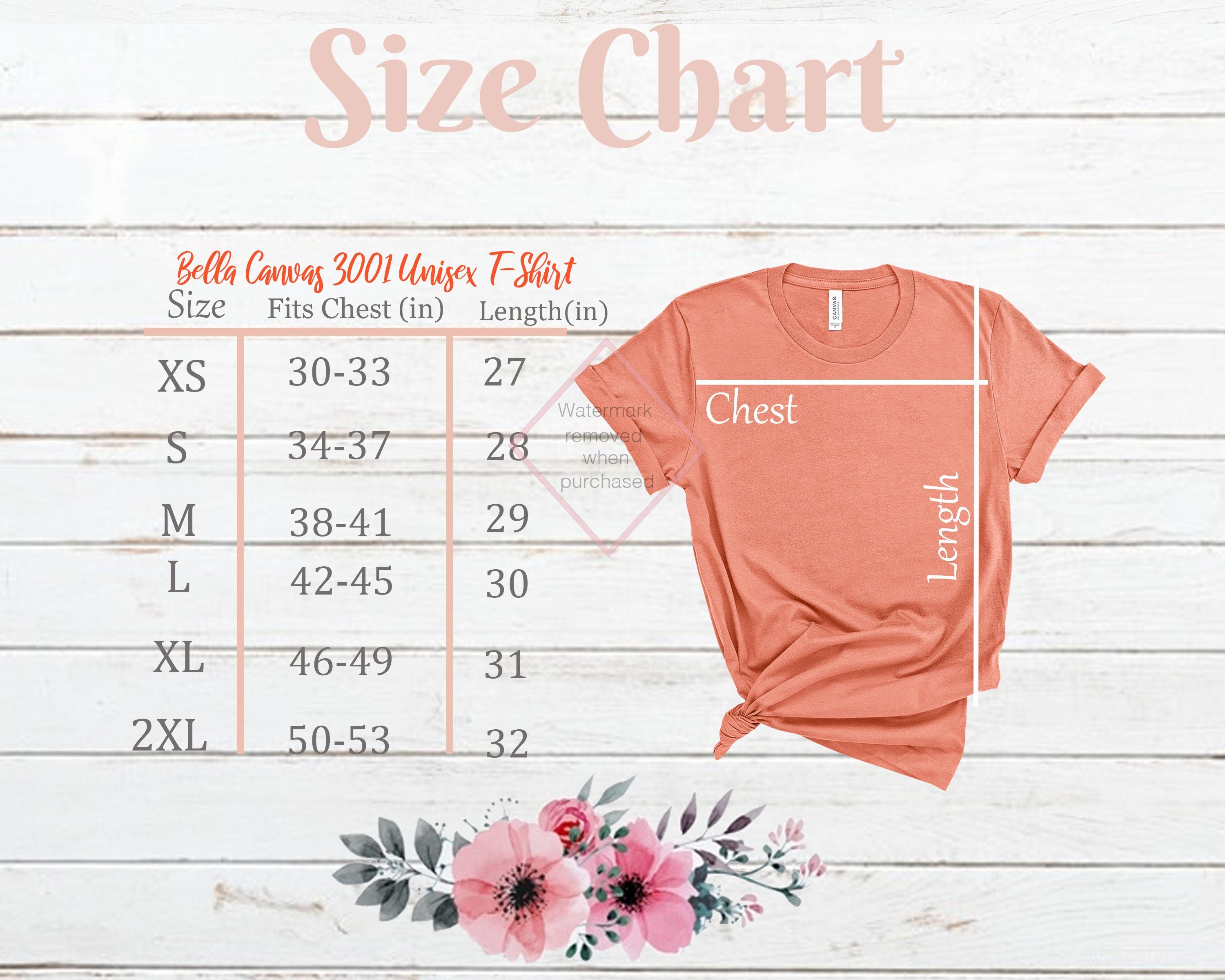 Bella Canvas Size Chart Mockup Unisex Chart Sunset Etsy | My XXX Hot Girl