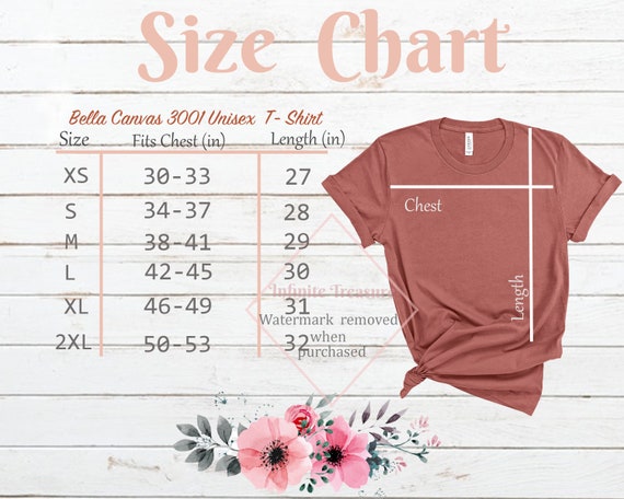 Bella Canvas Size Chart Mockup 3001 Unisex Chart Mauve | Etsy