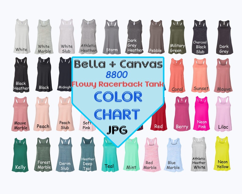 Download Bella Canvas 8800 Color Chart Women's Flowy Racerback | Etsy