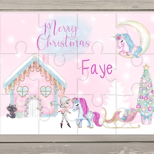 Personalised Christmas Jigsaw Puzzle, Gifts for Children, Christmas Gifts, Stocking Fillers, Unicorn Gift, Animals, Christmas Puzzle
