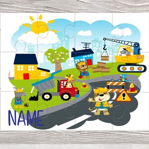 Personalised wooden Construction Puzzle - Digger - Builder - Lorry - Builder Jigsaw - Party favours - Favors - Gift for Boys - Gift for Girl