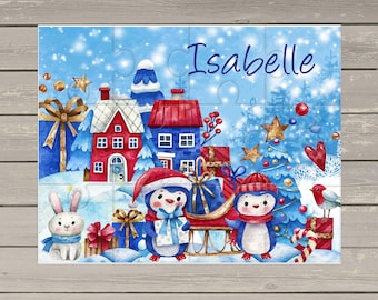 Personalised Christmas Jigsaw Puzzle - Gifts for Children - Christmas Gifts - Stocking Fillers - Penguins  - Christmas Puzzle - snow