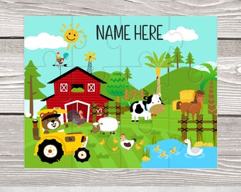 Personalisierte Bauernhoftiere Jigsaw Puzzle, personalisiert, Geschenk für Kinder, Mädchen, Jungen, Pferd, Lern-, Traktor, Enten, Kuh, Tiere auf dem Bauernhof