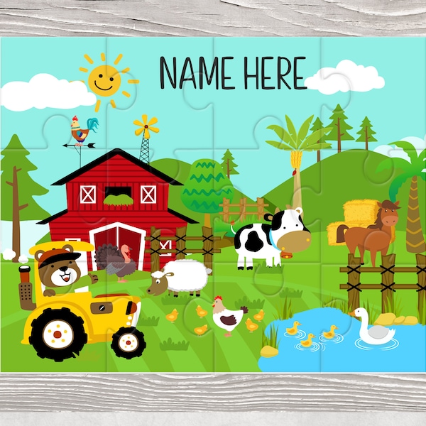 Personalised Farm Animals Jigsaw Puzzle, Personalised, gift for children,  girls boys, horse, educational, tractor, ducks, cow, Farm animals