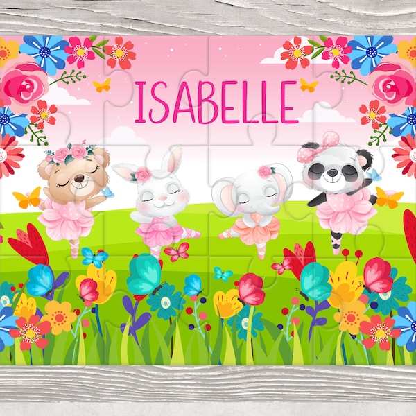 Personalised animal ballerina jigsaw puzzle, Panda, Elephant, Bear, Rabbit, Stocking Filler, Party Favours, Party Favors, Ballet Gift.