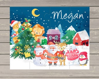 Personalised Christmas jigsaw puzzle, gift for children, stocking filler, Snowman, Chritmas Animals, Reindeer, Sants, Father Christmas