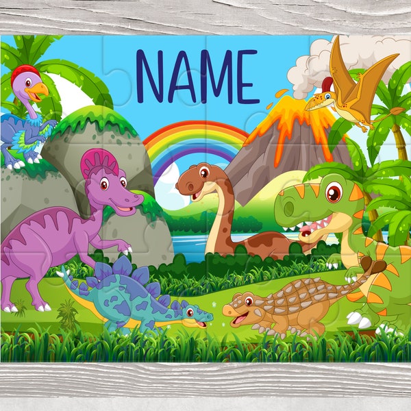 PERSONALISED DINOSAUR PUZZLE. Great for Gifts, Party Favours, Party favors. Choice of Pink or Blue. Dinosaur Gift, Gift for Dinosaur Lovers