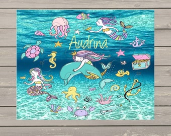 Personalised Mermaid Jigsaw Puzzle, Underwater Gifts for Girls, Birthday Gifts, Educational Gifts, Stocking Filler, Party Favours, Favors.