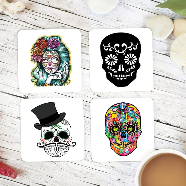 Sugar Skull Coasters, Gothic, Halloween, Steampunk, Day of the Dead, Coasters, Drinks, Candy Skulls, Mumlife, Mum Life, Flowers, Skulls