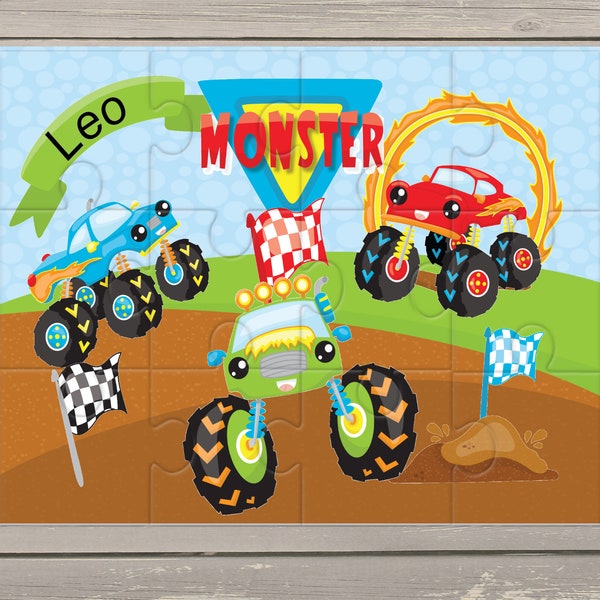 Personalised Monster Truck Jigsaw Puzzle, Gift for Children, Birthday Gift, Educational Gift, Stocking Filler, Gift, Cars, Racing Gift