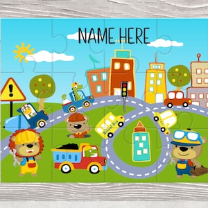 Personalisierte Puzzle. Baustelle, Baumeister, Bagger, LKW, Geschenk für Kinder, Geburtstag, Wahl von Mädchen Jungen, Gastgeschenke / Gastgeschenke