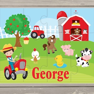Farm, Animals jigsaw puzzle, Personalised, gift for children, Birthday Gift, girls boys, horse, educational, tractor, pig, cow. Varius Sizes