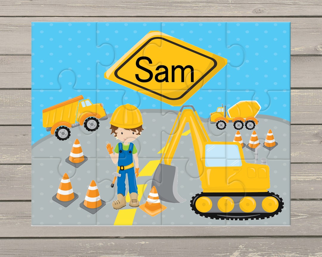 Personalised Jigsaw Puzzle Construction Digger Lorry Gift for Children