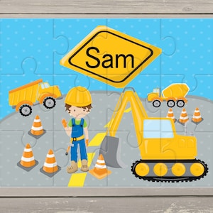Puzzle personalizado - Construcción - Excavadora - Camión - Regalo para niños - Cumpleaños - Elección de niñas y niños - Recuerdos de fiesta - Constructores