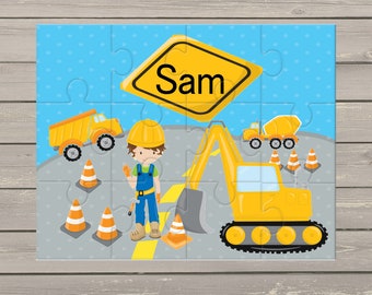 Personalised Jigsaw Puzzle - Construction - Digger - Lorry - Gift for children - Birthday -  Choice of girls boys - Party Favours - Builders