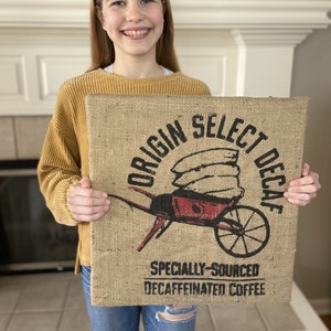 Red Wagon Authentic Framed Coffee Bag Wall Art for Coffee Bars | Handmade by 14 Year Old Maker | Coffee Decor | Red Wagon Decor