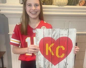 Handgemachtes KC Herz | Rustikales Bauernhaus Kansas City Chiefs Decor