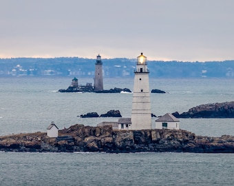 Boston Light and Graves Light Boston Harbor Massachusetts Fine Art, Metal, Acrylic Wall Decor