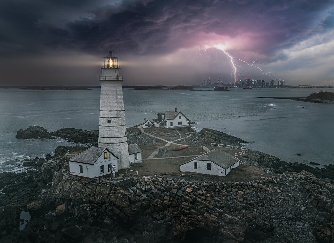 Boston Light Boston Harbor Lightning Composite Fine Art, Metal, Acrylic ...