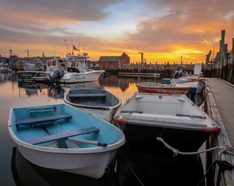 Rockport Harbor painterly sunrise, MA. fine art, metal, acrylic for home and office