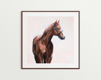 Justify Horse Portrait Art Print | Equine Oil Painting | Fine Art Equestrian Decor