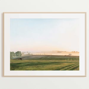 Fine Art Print of Original Oil Painting, Kentucky Horse Farm Landscape, Equine, Golden Hour, Stephanie Hilen