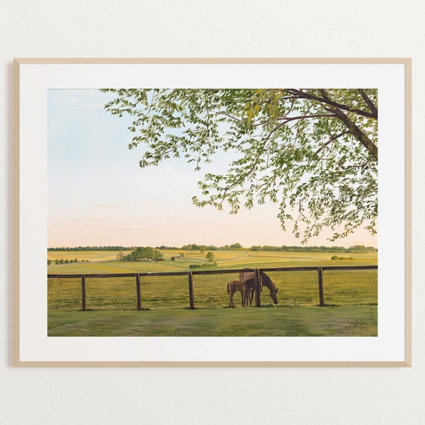 Fine Art Print of Original Oil Painting, Kentucky Horse Farm Landscape, Equestrian, Equine Paradise, Stephanie Hilen