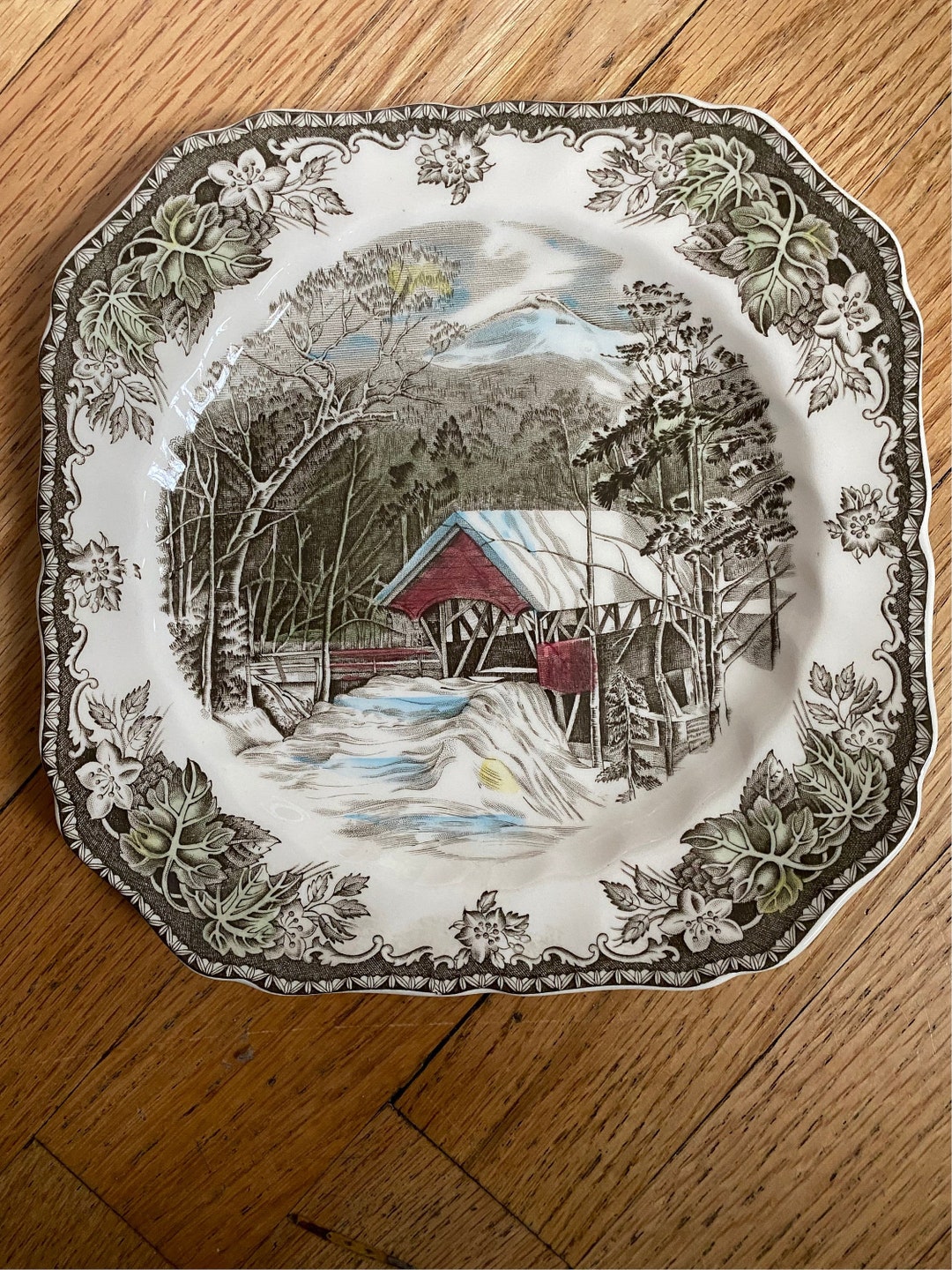 Plate, Vintage Covered Bridge Square Plate by Johnson Bros Made in ...