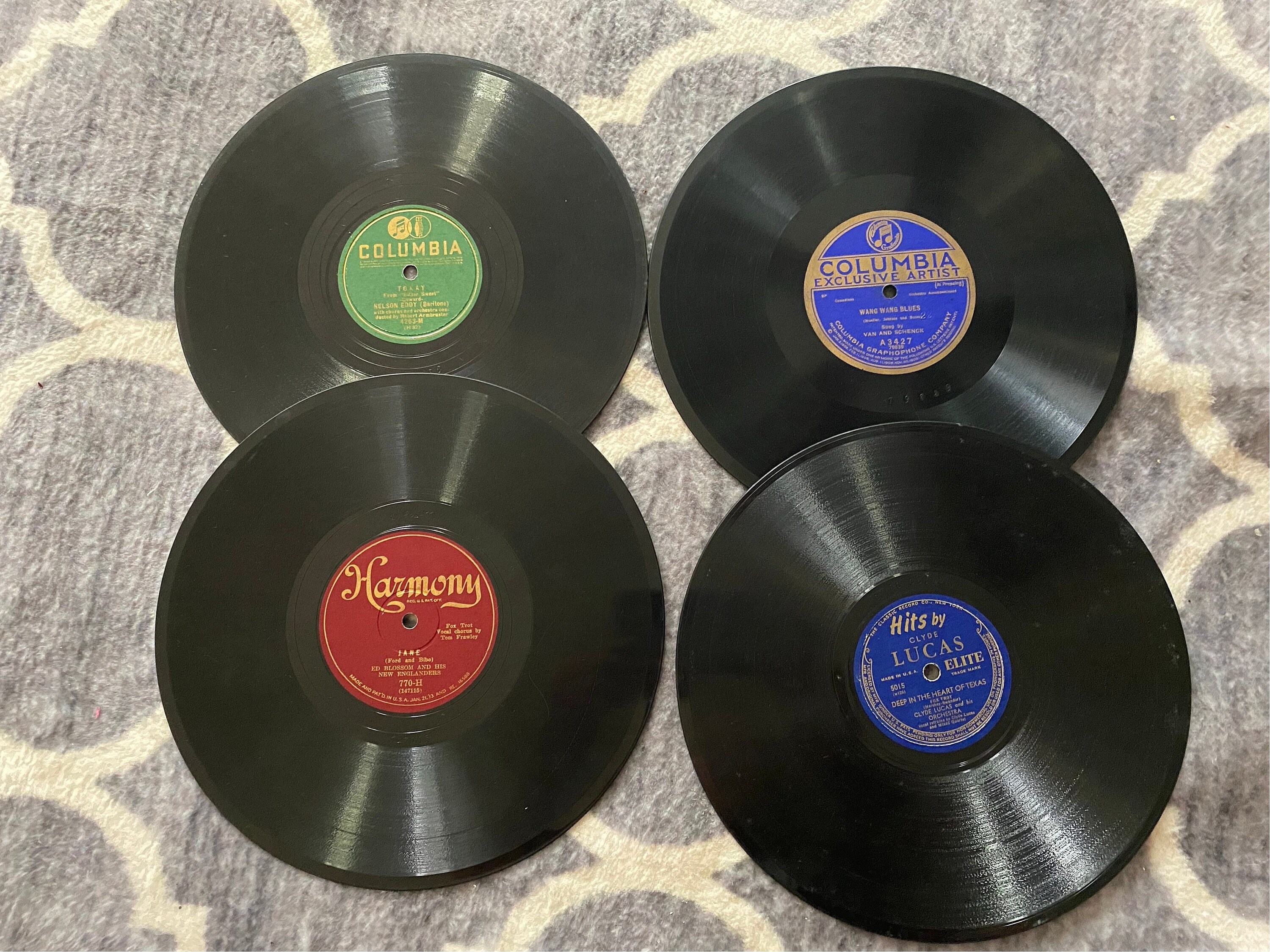 Rare 4 Vintage COLUMBIA, HARMONY & Elite Records 1930s Nelson Eddie, Van and Schenck, Clyde Lucas,  Ed Blossom  78 RPM Vinyl Records