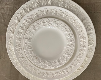 Stunning Wedgewood Etruria & Barlaston Queensware salad plates, bread plates, 6” soup bowls, cup and saucer and an ash tray.