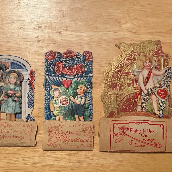 Five Early 1900’s Vintage Valentines Cards.