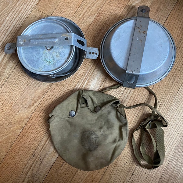 Vintage Assorted Boy (1940) & Girl (1960) Scouts Of America Regal Aluminum 7pcs Mess Kit Camping Set