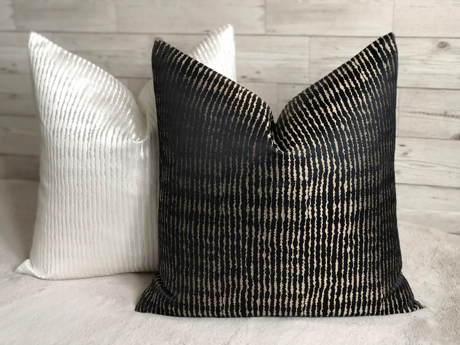 Luxury black gold abstract striped cushion cover handmade Etsy