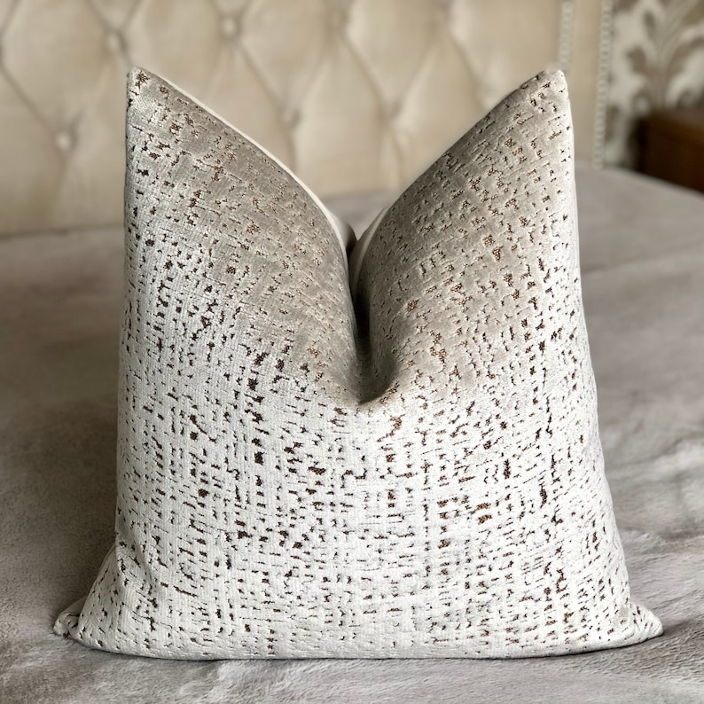 Luxury textured taupe gold velvet cushion cover handmade designer fabric Made to measure image 2