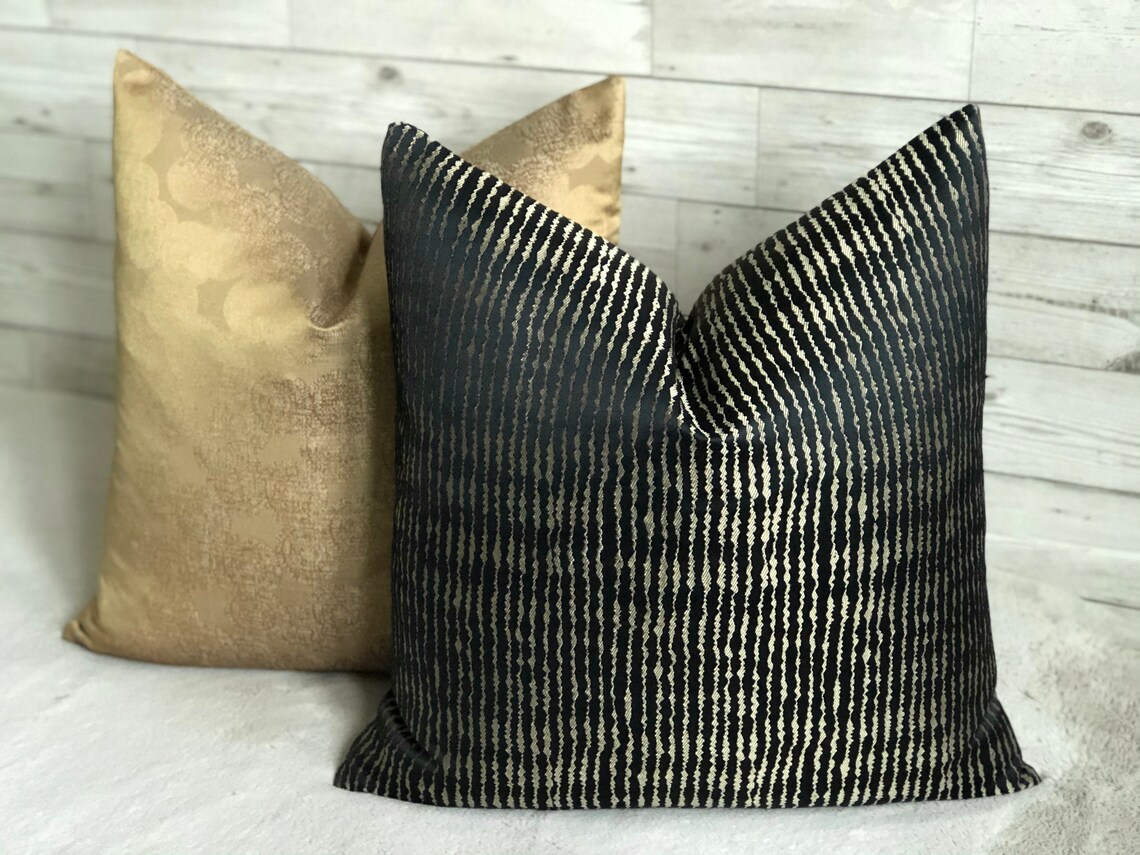 Luxury black gold abstract striped cushion cover handmade Etsy