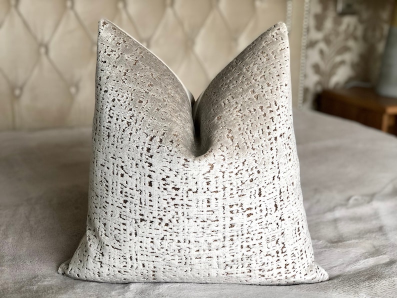 Luxury textured taupe gold velvet cushion cover handmade designer fabric Made to measure image 1