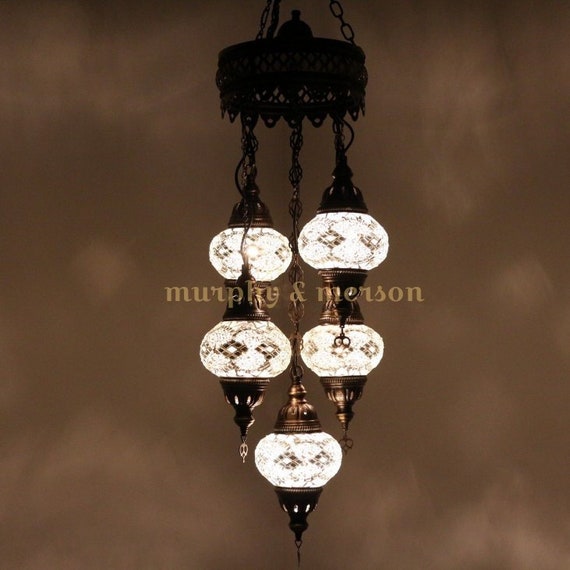 Turkish Moroccan Mosaic Hanging Ceiling Lamp Pendant Light Fixture Lighting Chandelier 5 Globes Tiffany Expedited Shipping