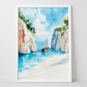 Zakynthos Greece Print: Navagio Beach Coastal Wall Art