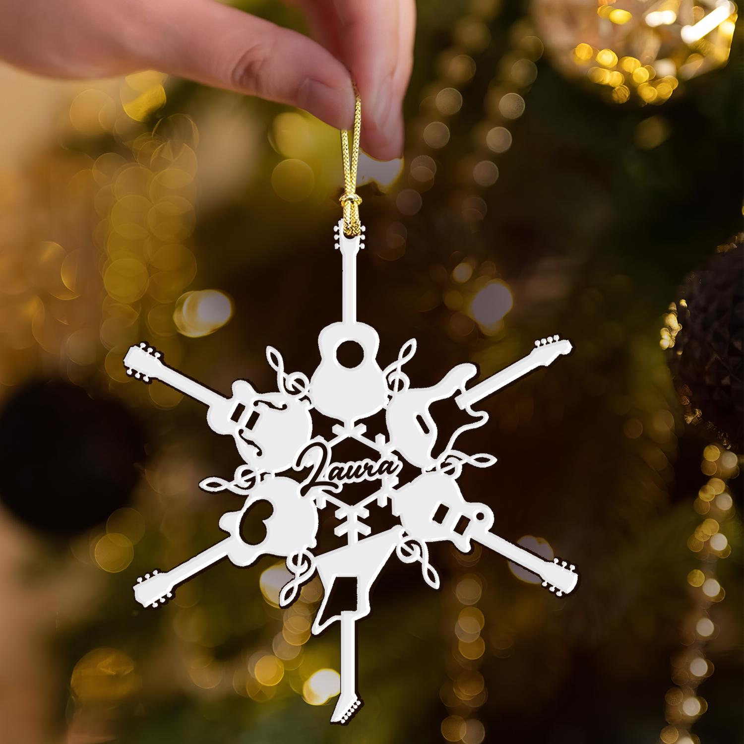 Personalized Guitar Snowflake Ornament, Custom Acrylic Christmas Decoration, Guitar Lover Gift, Music Tree Ornament, Custom Name Gift