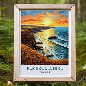 Pembrokeshire Wales Travel Poster: Van Gogh Style Wall Art