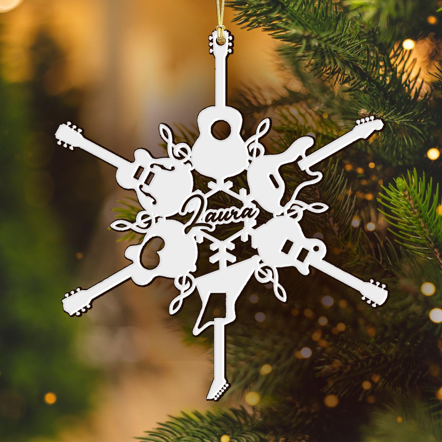 Personalized Guitar Snowflake Ornament, Custom Acrylic Christmas Decoration, Guitar Lover Gift, Music Tree Ornament, Custom Name Gift