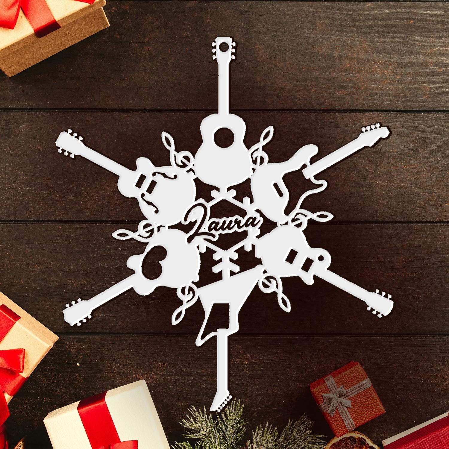 Personalized Guitar Snowflake Ornament, Custom Acrylic Christmas Decoration, Guitar Lover Gift, Music Tree Ornament, Custom Name Gift